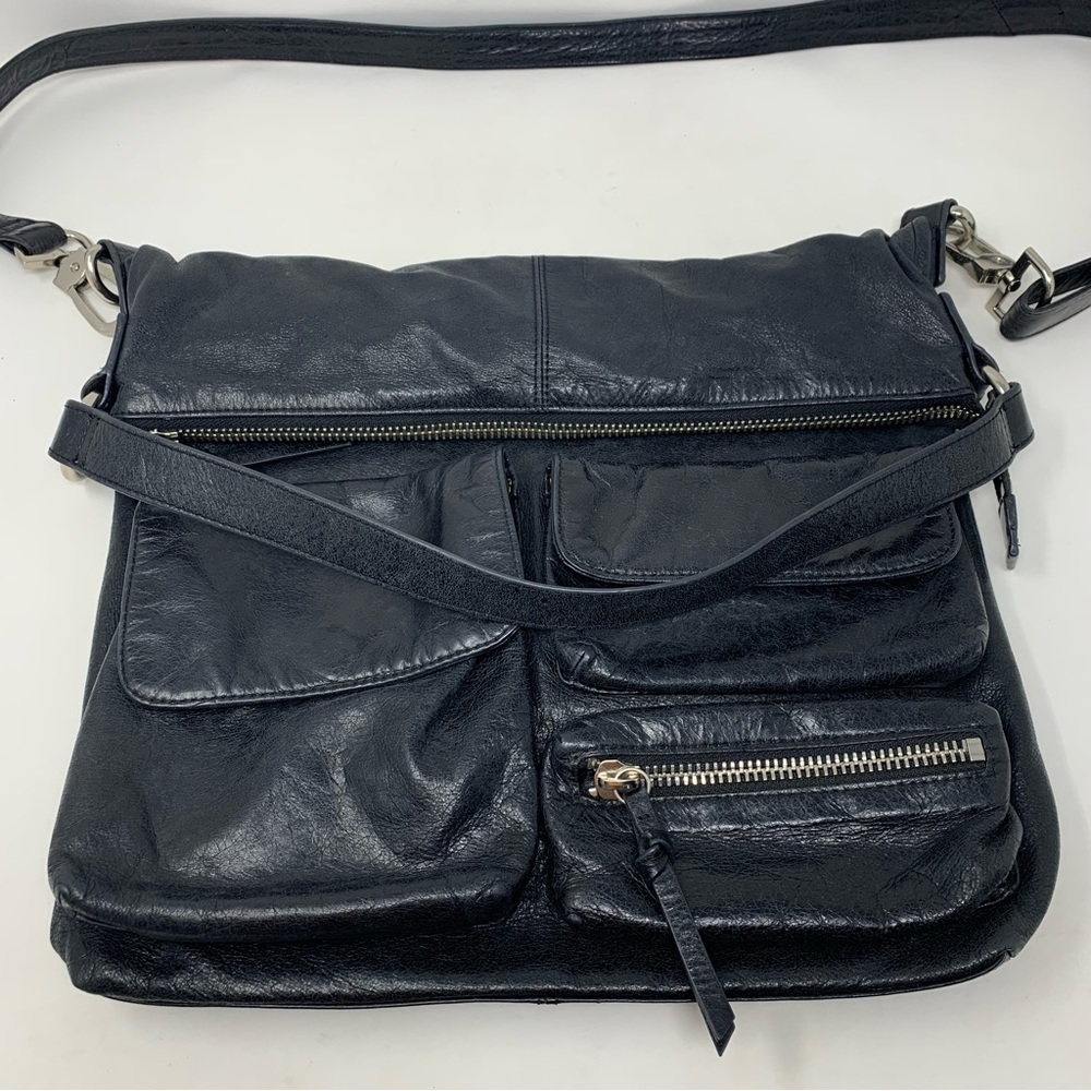 HOBO Black Leather Fold Over Crossbody Purse